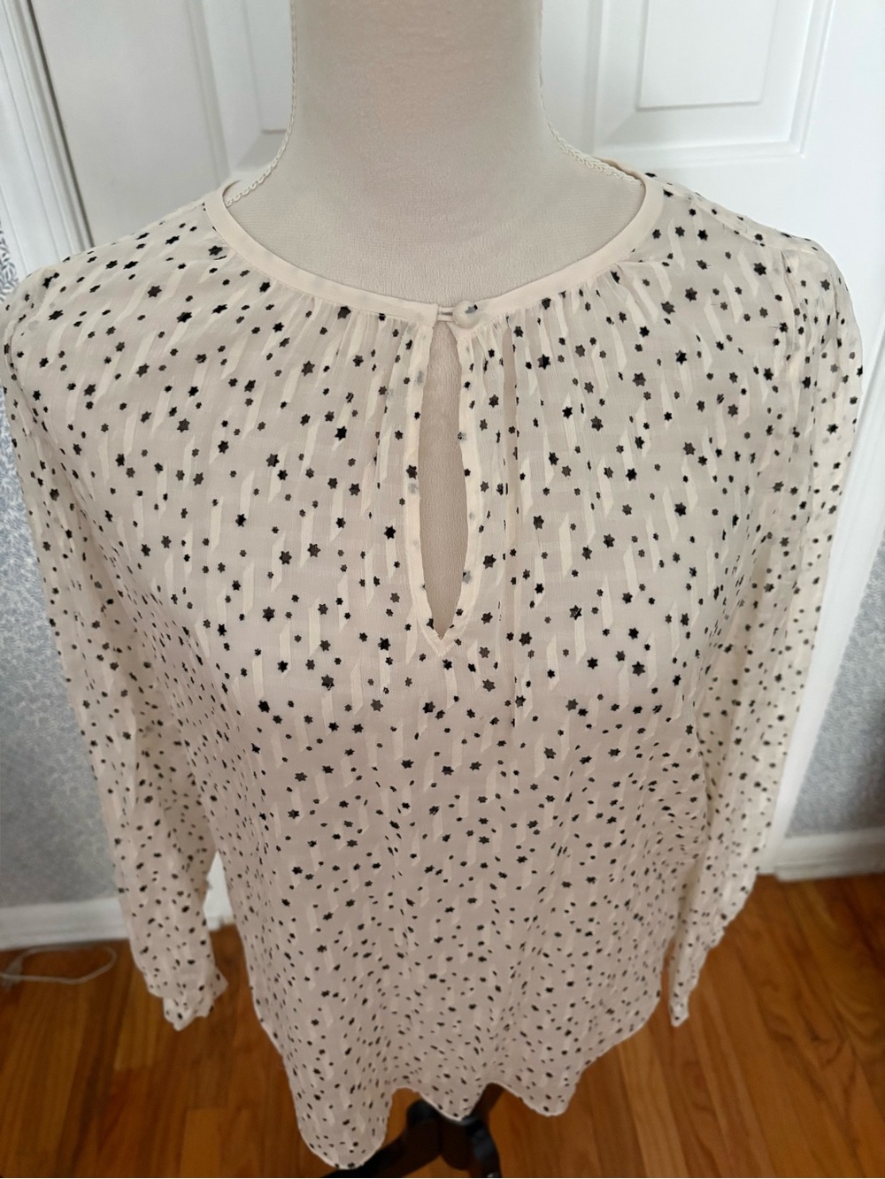 Rebecca Taylor Ivory Star Print Keyhole Silk Blouse